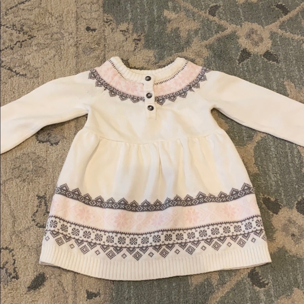 6m Carter’s sweater dress white grey and pink